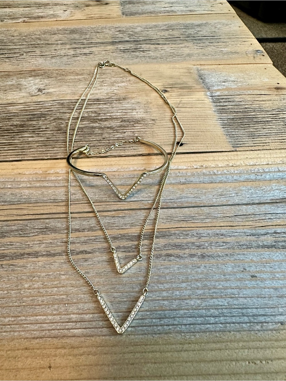 Victoria's Secret Gold Layered V Necklace Set
